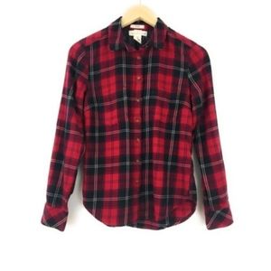 H&M Red + Blue Plaid Button Up Shirt Top
